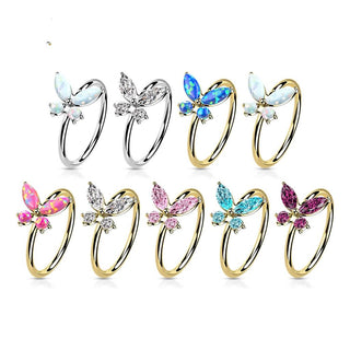 Solid Gold 14 Carat Ring Butterfly Zirconia Bendable