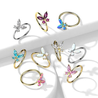 Solid Gold 14 Carat Ring Butterfly Zirconia Bendable