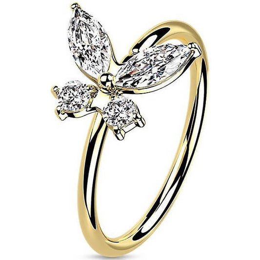 14 Karat Gold Ring Ring Schmetterling Zirkonia Gelbgold Weißgold Biegbar