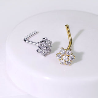 Or 14kt Nez En Forme de L Fleur Zircone