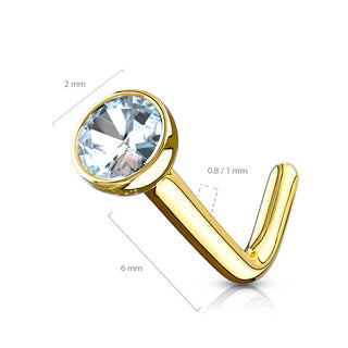 Solid Gold 14 Carat Nose L-Shape Zirconia Square