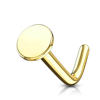 Solid Gold 14 Carat Nose L-Shape Round Flat