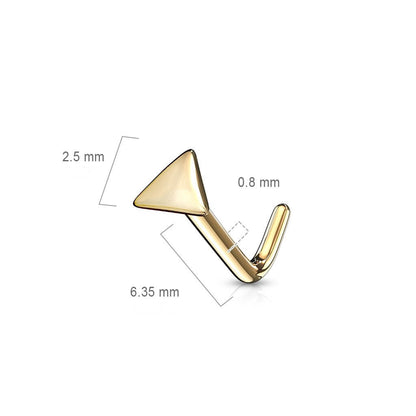 Solid Gold 14 Carat Nose L-Shape Triangle Flat