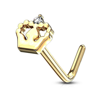 Solid Gold 14 Carat Nose L-Shape Crown Zirconia