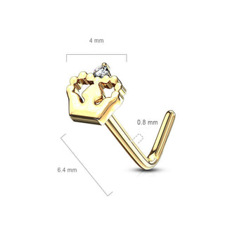 Solid Gold 14 Carat Nose L-Shape Crown Zirconia