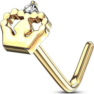 Solid Gold 14 Carat Nose L-Shape Crown Zirconia