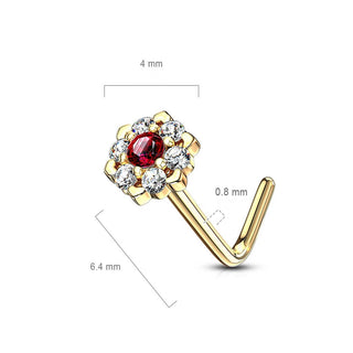 Or 14kt Nez En Forme de L Fleur Zircone