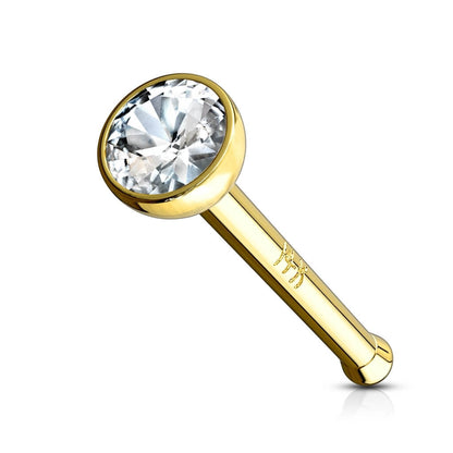 Solid Gold 14 Carat Nose Stud Zirconia cup setting