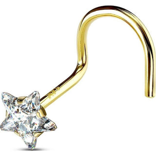 Solid Gold 14 Carat Nose Screw Star Zirconia