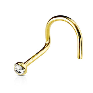 Solid Gold 14 Carat Nose Screw Zirconia Round