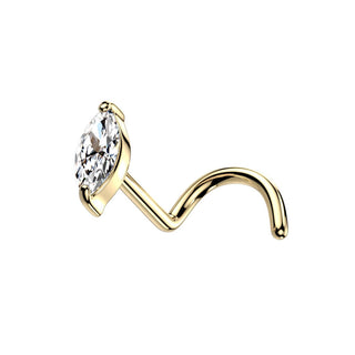 Solid Gold 14 Carat Nose Screw Elipse Zirconia