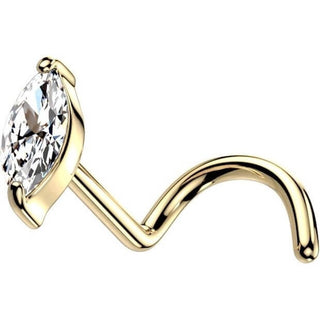 Solid Gold 14 Carat Nose Screw Elipse Zirconia