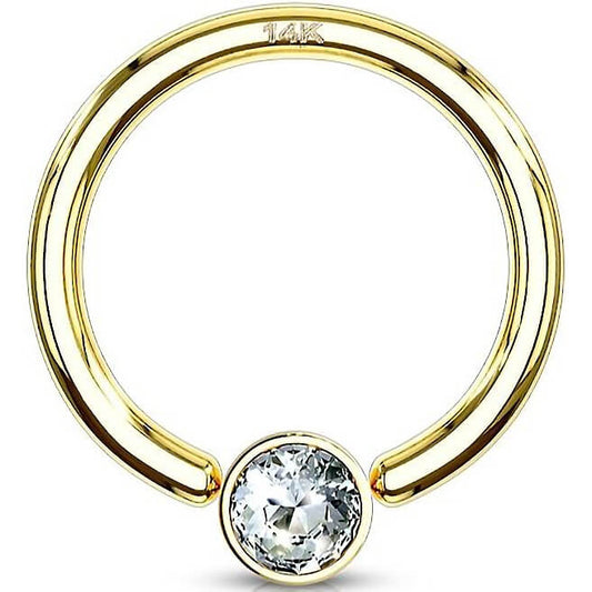 Solid Gold 14 Carat Ring Zirconia Captive Bead