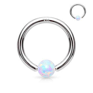 Solid Gold 14 Carat Ring sphere Opal Captive Bead