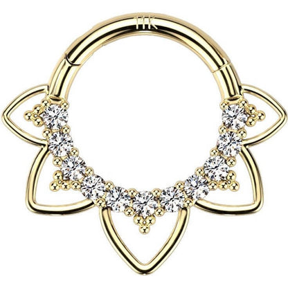 Solid Gold 14 Carat Ring Heart Zirconia Opal Clicker