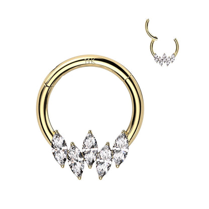 Solid Gold 14 Carat Ring Marquise Cut Zirconia Clicker