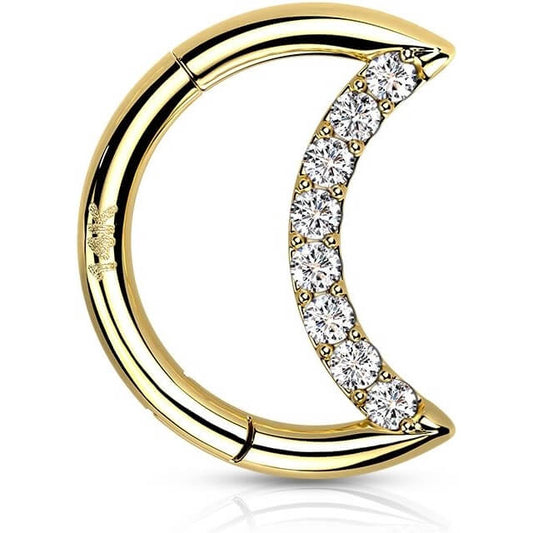 Solid Gold 14 Carat Ring moon Opal Zirconia Clicker