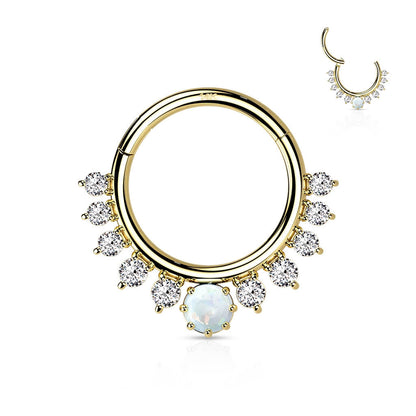 Solid Gold 14 Carat Ring Zirconia Opal Clicker