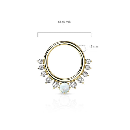 Solid Gold 14 Carat Ring Zirconia Opal Clicker