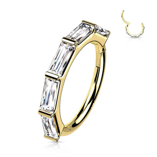 Solid Gold 14 Carat Ring Zirconia Baguette Clicker