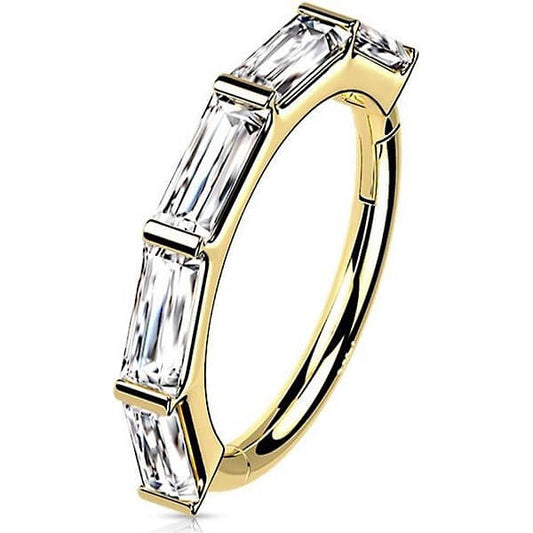 14 Karat Gold Ring Zirkonia Baguette Clicker