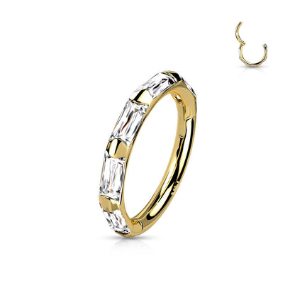 14 Karat Gold Ring Zirkonia Rechteck Gelbgold Weißgold Clicker