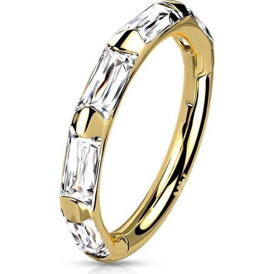 Solid Gold 14 Carat Ring Zirconia rectangle Clicker