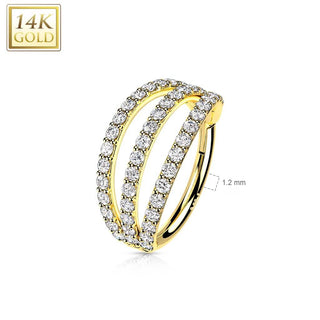 Oro 14 kt Anello Piercing Zirconi Clicker