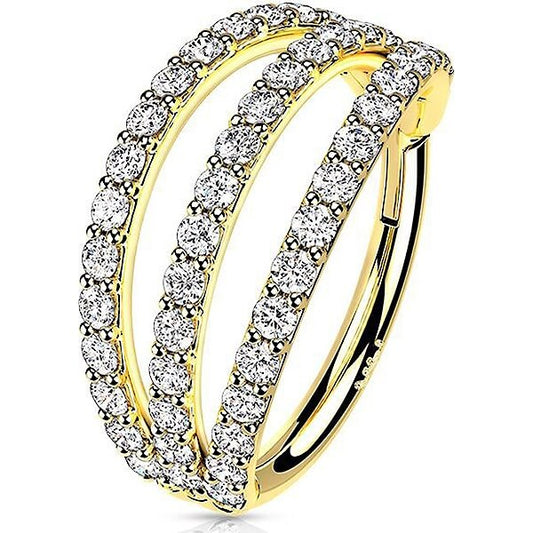 Solid Gold 14 Carat Ring Zirconia Clicker