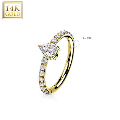 Solid Gold 14 Carat Ring Drop Zirconia Clicker