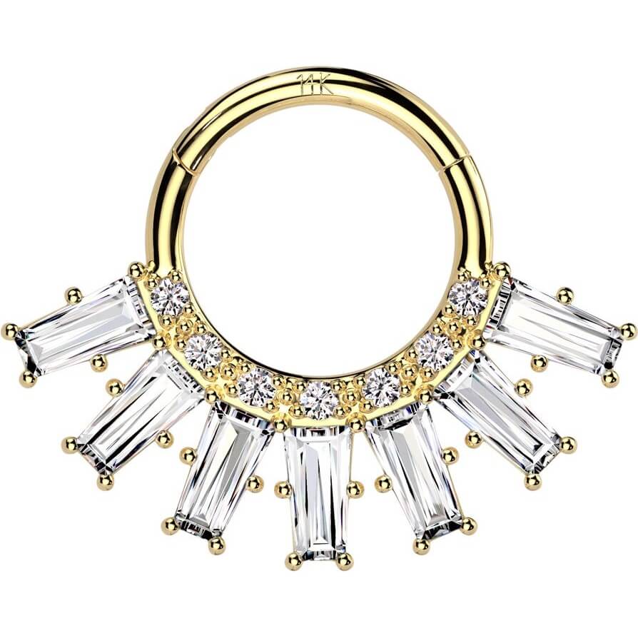 14 Karat Gold Ring Baguette Zirkonia Clicker
