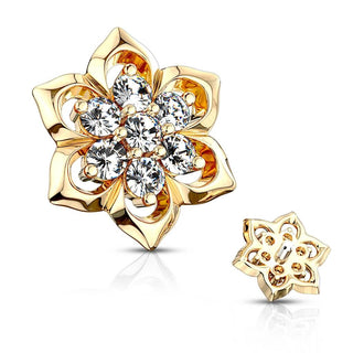 Solid Gold 14 Carat dermal anchor top flower zirconia Internally Threaded