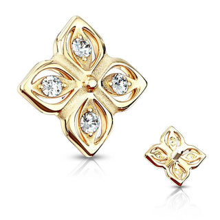 Solid Gold 14 Carat dermal anchor top flower zirconia Internally Threaded