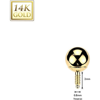 Solid Gold 14 Carat Labret Round Sphere Shape Internally Threaded
