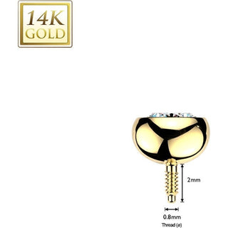Solid Gold 14 Carat Labret Bezel Set Round Zirconia Internally Threaded