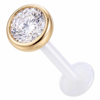Solid Gold 14 Carat Labret Round Bezel Zirconia Internally Threaded