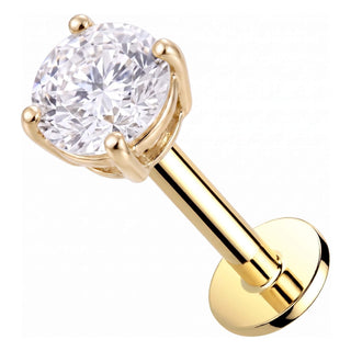 Solid Gold 14 Carat Labret Round Prong Set Zirconia Internally Threaded