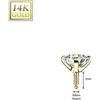 Solid Gold 14 Carat Labret Round Prong Set Zirconia Internally Threaded