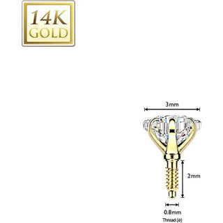 Solid Gold 14 Carat Labret Prong Set Star Zirconia Internally Threaded