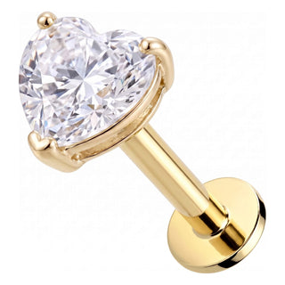 Solid Gold 14 Carat Labret Prong Set Heart Zirconia Internally Threaded