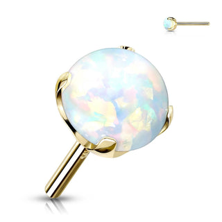 Solid Gold 14 Carat top ball opal prong setting Push-In