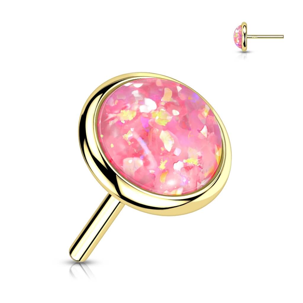 Solid Gold 14 Carat top round flat opal Push-In