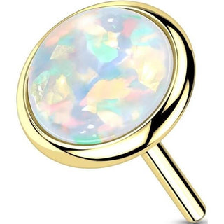 Solid Gold 14 Carat top round flat opal Push-In