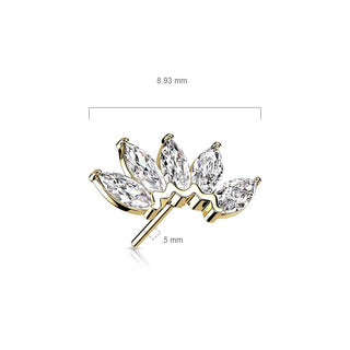 Solid Gold 14 Carat top 5 zirconias marquise cut Push-In