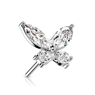 Or 14kt Embout Embout Papillon Zircone Enfoncer