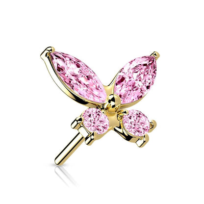Solid Gold 14 Carat Top Butterfly Zirconia Push-In