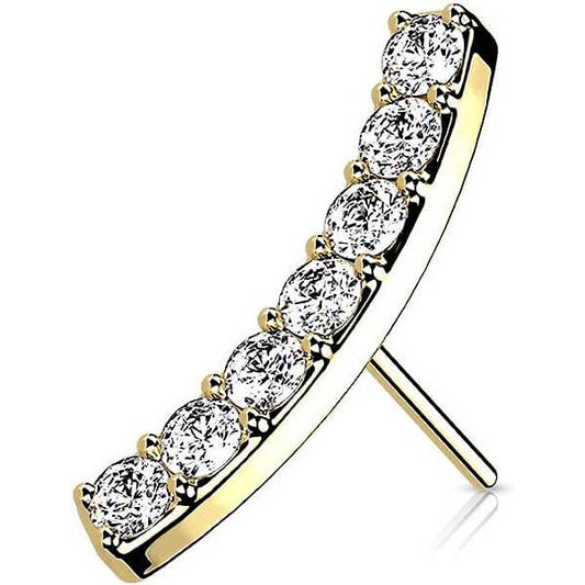 Solid Gold 14 Carat top curved zirconias Push-In