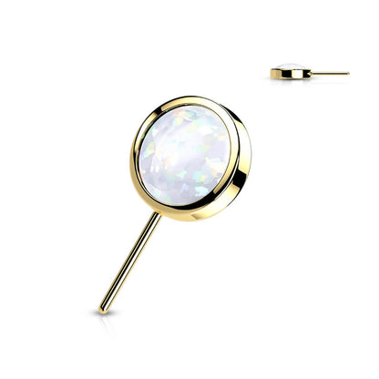 Solid Gold 14 Carat top round opal bezel setting Push-In