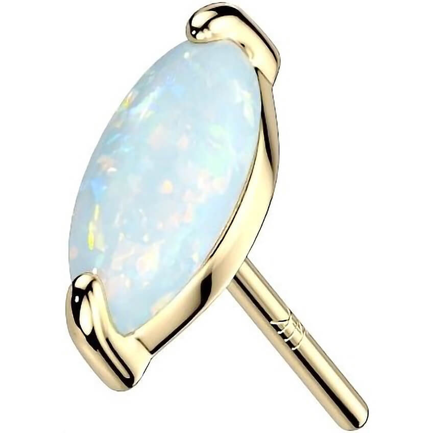 Solid Gold 14 Carat Top Oval Zirconia Opal Push-In