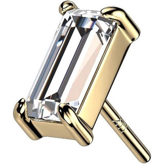 Solid Gold 14 Carat Top Baguette Zirconia Push-In